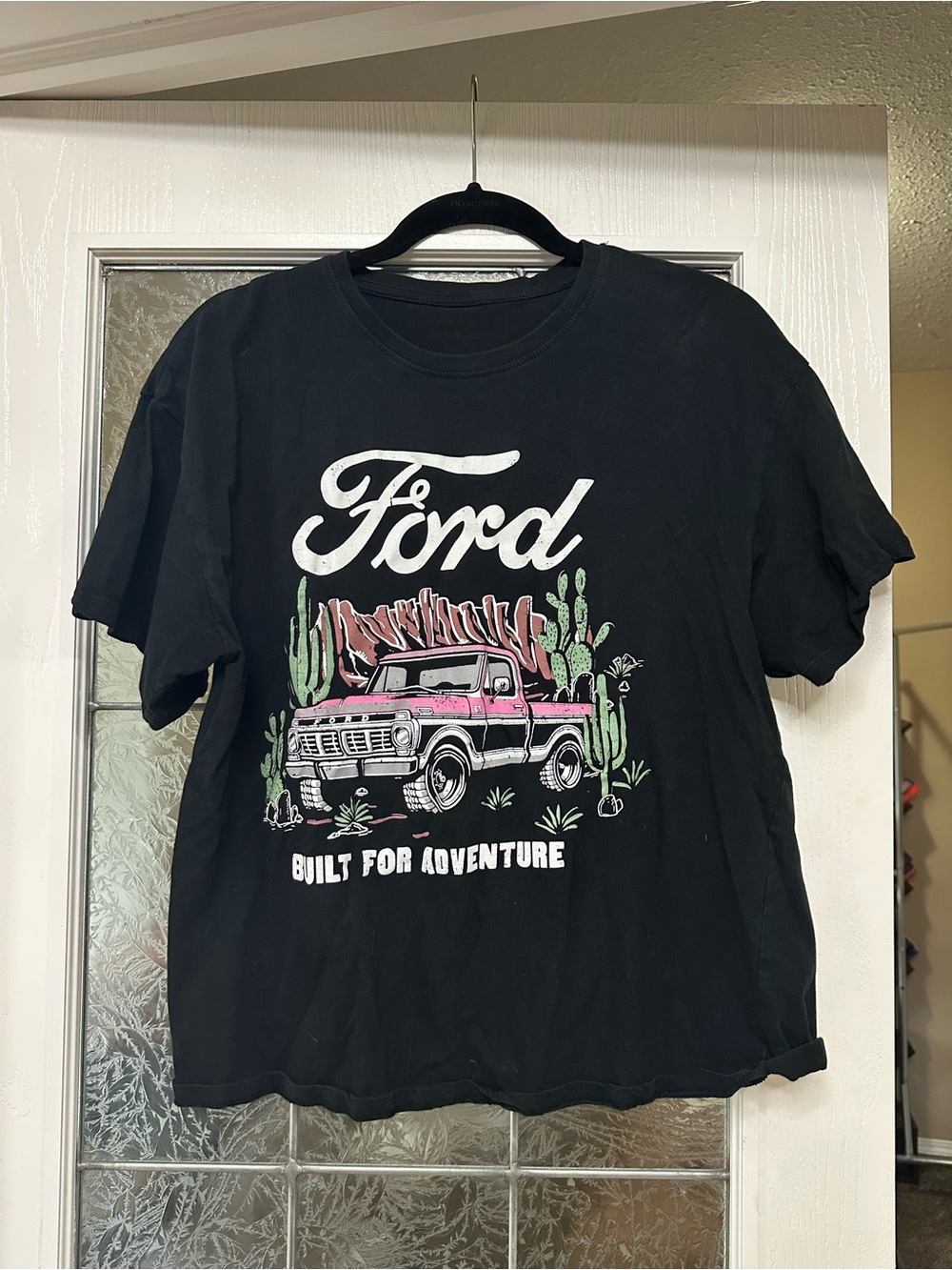 Ford Black Short-Sleeve Tee with Pink Truck and Green Cactus Graphic